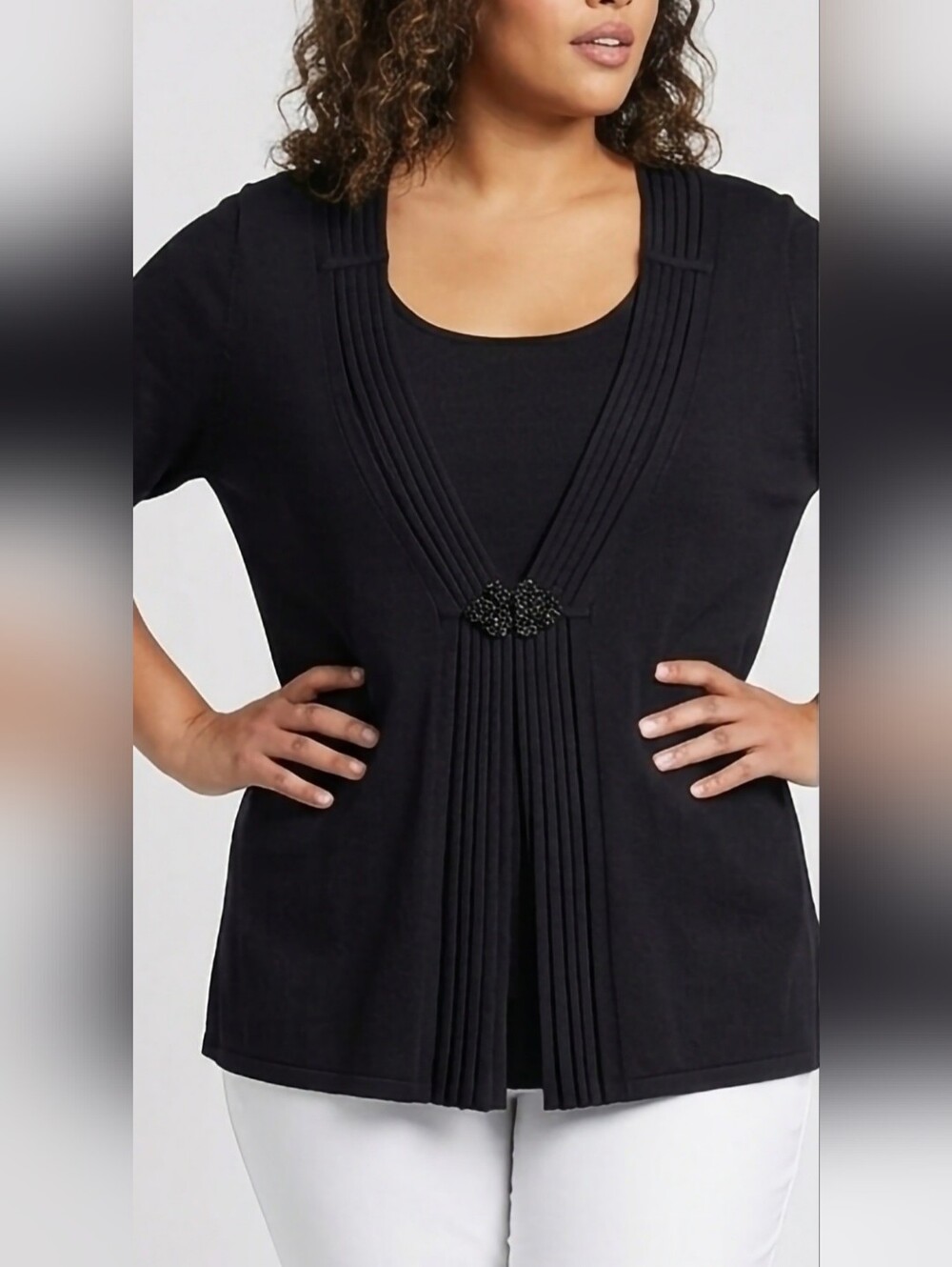 R.Q.T. 100% Acrylic Black Pleated Front Top - Classic Layered Style 2X NEW